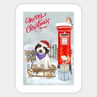 Cute Black And White Cockapoo Merry Christmas Santa Dog Sticker